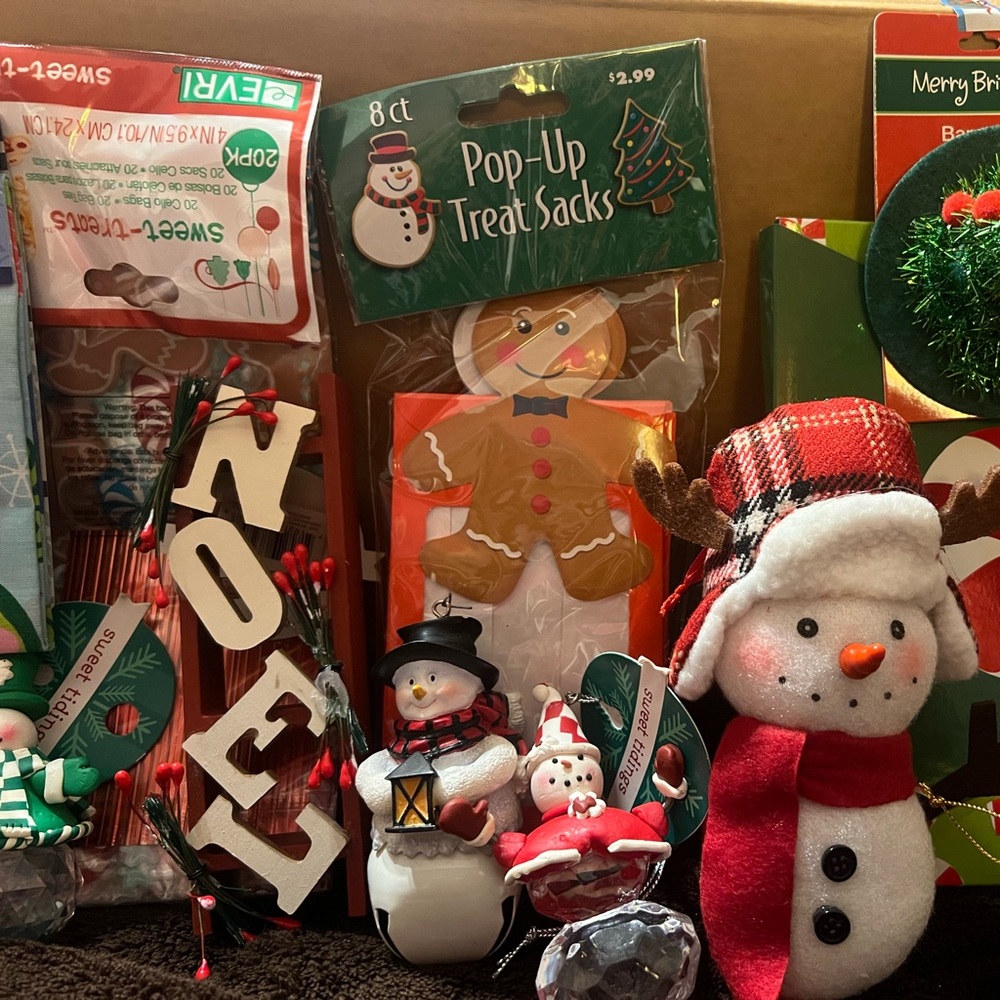 Various Christmas items and decorations.